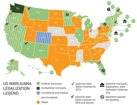 A map of the United States with the states highlighted where recreational marijuana use is legal